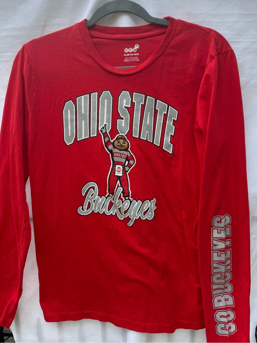 Ohio State Buckeyes Red Long-Sleeve Tee with Mascot Graphic